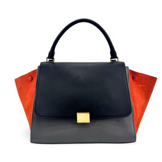 Celine Tricolor Trapeze Leather Navy Leather Handbag (Pre-Owned)