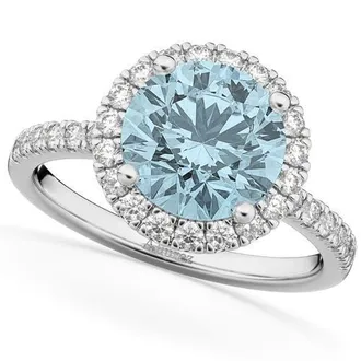 Allurez Halo Aquamarine & Diamond Engagement Ring 14K in 2.70Ct/white Gold at Nordstrom, Size 8.5