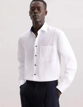 Seidensticker Seidensticker Mens Regular Fit No Iron Contrast Kent Collar Business Shirt White - Size: Regular/42