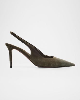 Brunello Cucinelli 85mm Monili-Heel Suede Slingback Pumps