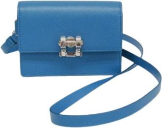 Prada Pre-owned Saffiano Lock 2Zh 098 Mini Pouch - Dames - Vintage Schoudertas - Blauw - ONE Size - Leer - Vintage