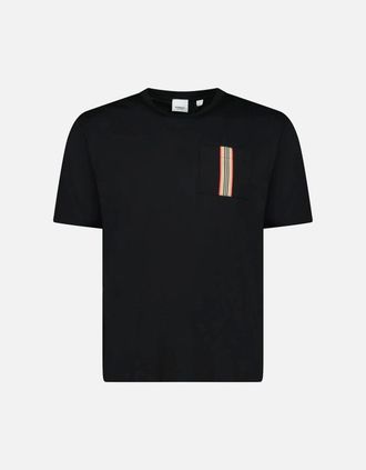 Burberry Mens Burberry Ellison Stripe Embroidery T-Shirt Black - Size: 38