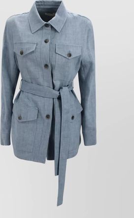 Parosh linen belted single breasted coat