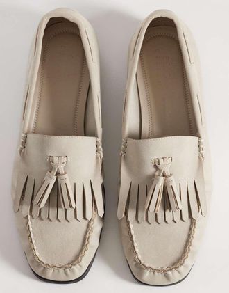 Asos Mocassini college color pietra con frange e bordo anteriore arricciato-Neutro
