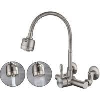 OEM Grifo Mezclador De Cocina Mural, Fabricado En Acero Inoxidable 304 Apto Para Uso Alimentario, Giratorio 360&deg;, Con Orificios De Montaje De 6,3 Cm A 24 