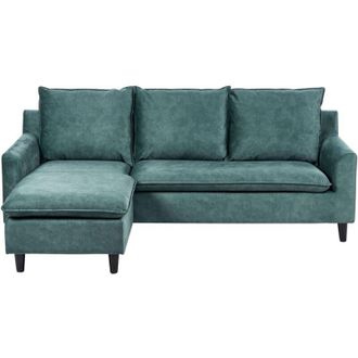Beliani Beliani - Divano moderno in velluto angolare a destra Poliestere Gambe in legno massiccio Blu Foglia di T&egrave; Elvenes
