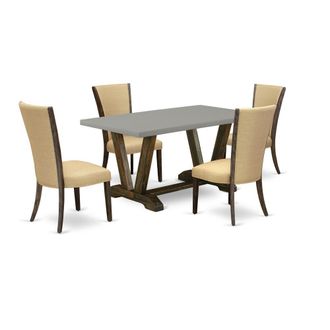 East West Furniture 5Pc Dining Table set Contains a Dinette Table and 4 Parson Dining Chairs with Brown Color Linen Fabric, Medium Size Table with Full Back Chairs