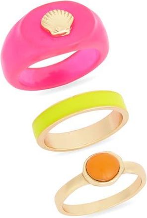 Leith 3-Pack Assorted Rings in Pink Multi- Gold at Nordstrom Rack, Size Medium/large