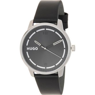 BOSS Stamp Leather Strap Watch, 42mm in Black at Nordstrom Rack
