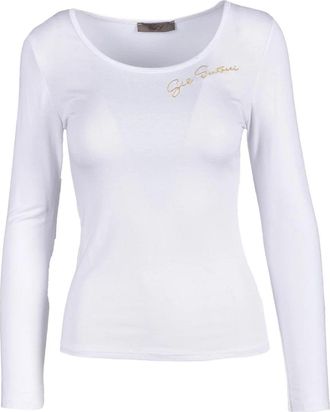 Gil Santucci White Long-Sleeve Viscose-Blend T-Shirt