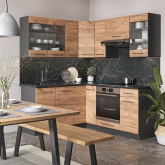 Vicco Cocina Esquinera Fame-line, Oro Power Roble/antracita, 160 X 190 Cm, Et Antracita