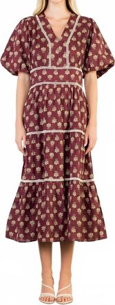 THML Clothing Puff Sleeve Tiered Print Dress In Multi