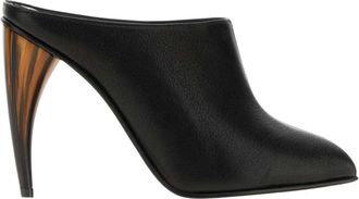 Alexander McQueen Schoenen, Dames, Zwart, 38 1/2 EU, Leer, Horn Heel Mule