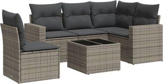 vidaXL Vidaxl - Set De Muebles De Jard&iacute;n 6 Pzas Y Cojines Rat&aacute;n Sint&eacute;tico Gris
