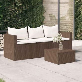 vidaXL Divano da Giardino a 3 Posti con Cuscini in Polyrattan Marrone vidaXL
