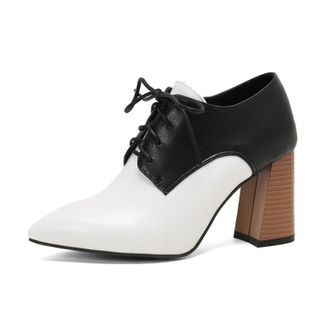 Generic Women Pointed Toe Oxfords Suede Panel Chunky Block Heel Lace Up Ankle Shoes Contrast Laces Non Slip Durable Comfortable Office Casual Dress Shoes,Whit