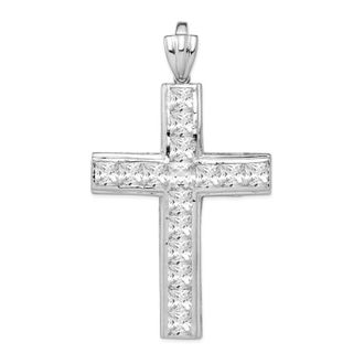 Diamond2Deal Sterling Silver Rhodium-plated Cubic Zirconia Cross Pendant