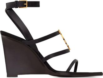 Saint Laurent 90 mm Cassandra sandalen met sleehak en bandjes - Zwart