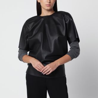 Toteme Top cocoon nero in pelle di agnello