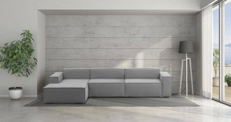 Talamo Italia Sof&aacute; Fijo Licia, Sof&aacute; Modular 4 Plazas Pen&iacute;nsula Izquierda, 100% Made In Italy, Sof&aacute; Moderno En Tela, Cm 340x170h70, Gris, Con Embalaje Reforzado - Ta