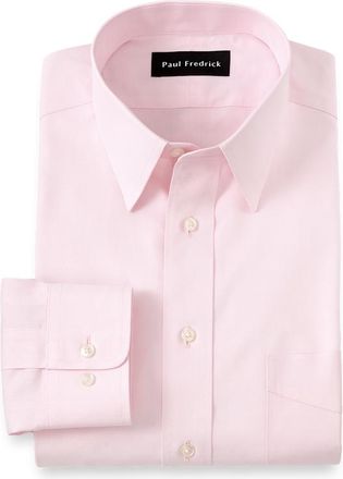 Paul Fredrick Non-iron Cotton Pinpoint Solid Point Collar Dress Shirt in Pink at Nordstrom, Size 17.5 - 36