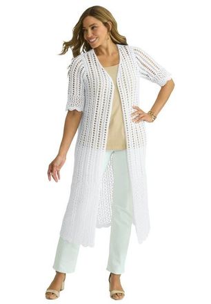 Jessica London Scalloped Crochet Sweater Duster in White at Nordstrom, Size 12