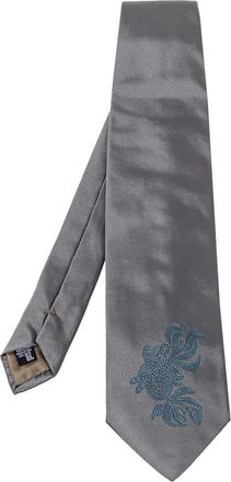 Emporio Armani Grey Floral Detail Silk Traditional Tie