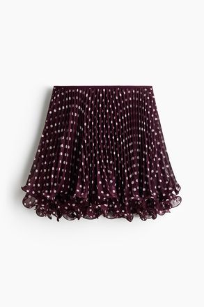 H&M Plissierter Minijupe - Weinrot/Polka Dots