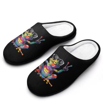 Generic Frog Tie Dye Peace Sign Mens Slippers Comfortable And Non-slip Cotton Slipper Shoe for House