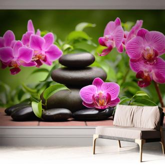 Tulup Carta Da Parati Autoadesiva - Fotomurale - Alta Qualit&agrave; - Per La Cucina - Camera Da Letto - Orchidee E Pietre 312x219 Cm