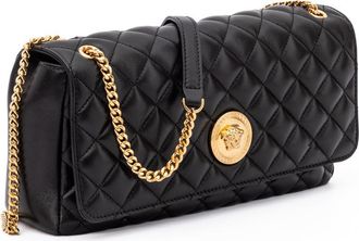 Versace Womens Black Quilted Leather Shoulder Strap Bag