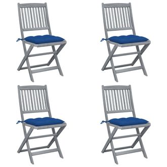 vidaXL Vidaxl Sedie Da Giardino Pieghevoli 4pz Con Cuscini In Massello