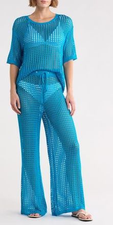Nordstrom Rack Open Knit Cover-Up Top & Pants Set in Blue Empire at Nordstrom Rack, Size X-Small