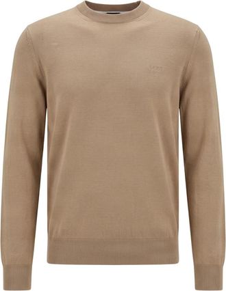 HUGO BOSS Trui met ronde hals - Heren - Ronde hals truien - Beige - S - Wol - Truien & Vesten