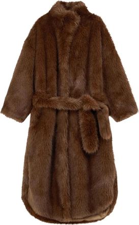 Frankie Shop Ravello Faux Fur Robe Coat - Dames - Jas met riem - Bruin - XS - Polyester - Jassen