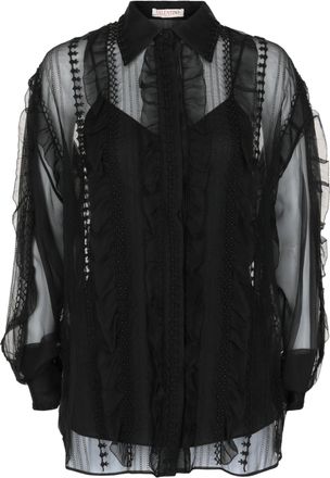 Valentino Bead-Embellished Ruffled Silk-Chiffon Shirt