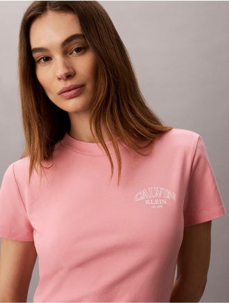 Calvin Klein Jeans Calvin Klein Womens Curved Logo Graphic Slim Tee - Pink - XL