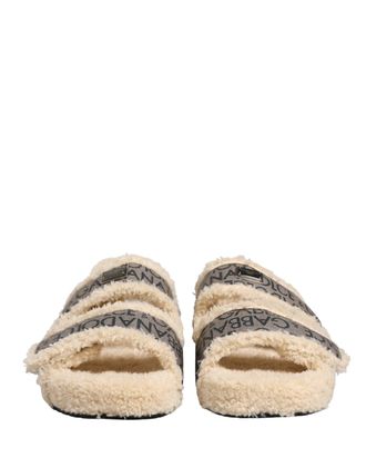 Dolce & Gabbana Faux Fur Logo-Print Slipper - Beige