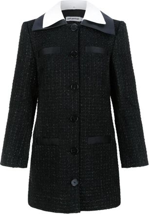 Self Portrait Textured Tailored Coat - Dames - Mantel - Zwart - 2XS - Leer - Jassen