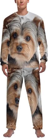 Generic Yorkie Yorkshire Terrier Dog Mens Pyjama Set Soft Long Sleeve Sleepwear Lounge Set Pjs