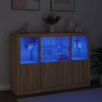 Berkfield Home Sideboards with LED Lights 3 pcs Sonoma Oak Engineered Wood in Light Tan