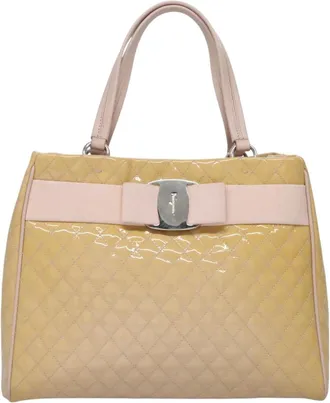 Ferragamo Vala Patent Leather Beige Patent_Leather Handbag (Pre-Owned)