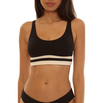 BECCA by Rebecca Virtue Coast Line Rib Bikini Top in Black/Tan at Nordstrom, Size Small