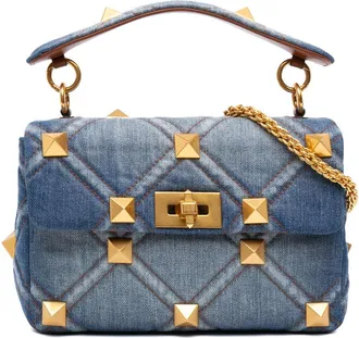 Valentino Pre-owned Valentino Medium Denim Roman Stud Satchel Ladies 1BZXGVKPY10GCVUP