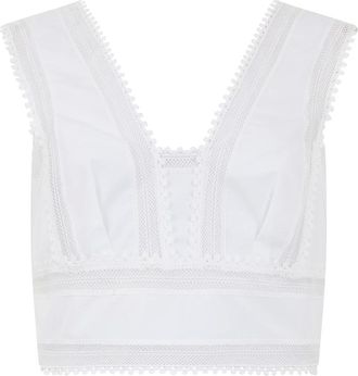 Alberta Ferretti Tops, Dames, Wit, L, Katoen, Cropped Top met V-hals
