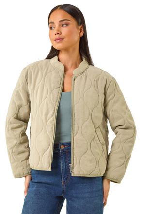 Roman Womens Petite Quilted Puffer Jacket - Khaki - Size 12 UK