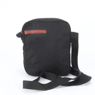 Prada Black Leather Nylon Messenger Bag Shoulder Bag (Pre-Owned)