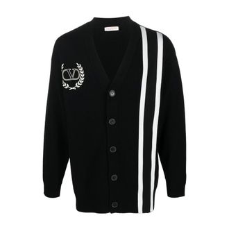 Valentino Cardigan met geborduurd logo en strepen - Heren - Truien - Zwart - Maat: L Wol
