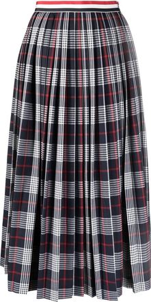 Thom Browne checked pleated skirt - women - Cupro/Wool - 40 - Blue