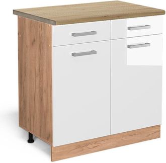 Vicco Mueble Bajo De Cocina R-line, Blanco Alto Brillo, 80 Cm, Et Roble